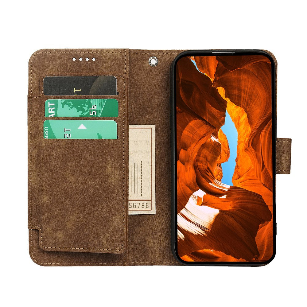 For Oppo Reno14 Pro 5G (Global) Leather Case Line Pattern Wallet Phone Cover with 9 Card Slots - Brown