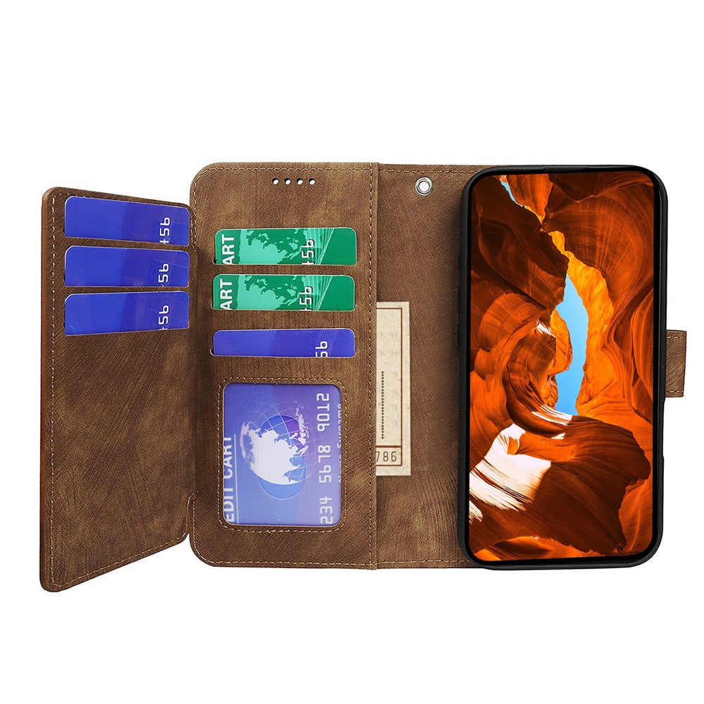 For Oppo Reno14 Pro 5G (Global) Leather Case Line Pattern Wallet Phone Cover with 9 Card Slots - Brown