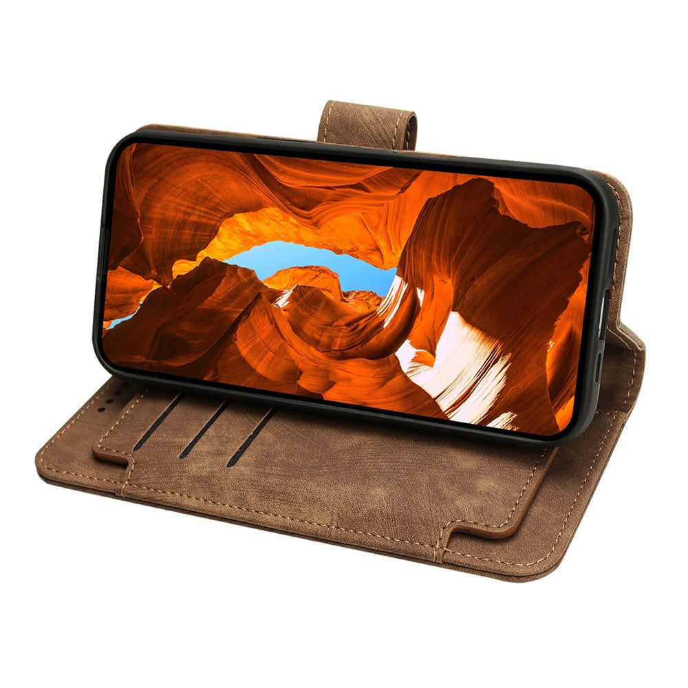 For Oppo Reno14 Pro 5G (Global) Leather Case Line Pattern Wallet Phone Cover with 9 Card Slots - Brown