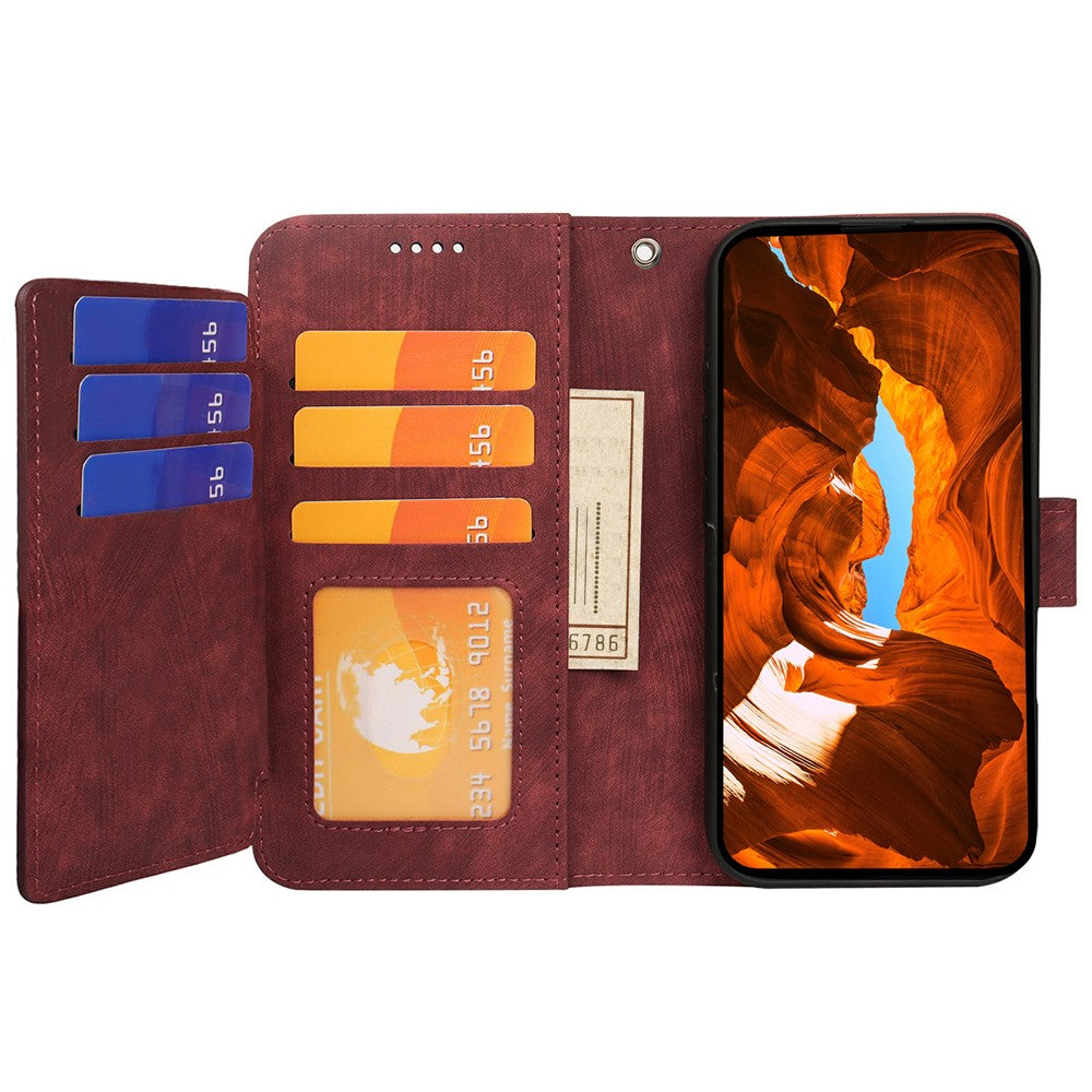 For Oppo Reno14 Pro 5G (Global) Leather Case Line Pattern Wallet Phone Cover with 9 Card Slots - Red