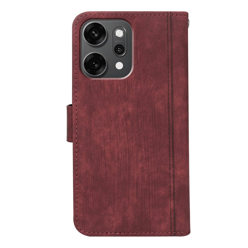 For Oppo Reno14 Pro 5G (Global) Leather Case Line Pattern Wallet Phone Cover with 9 Card Slots - Red