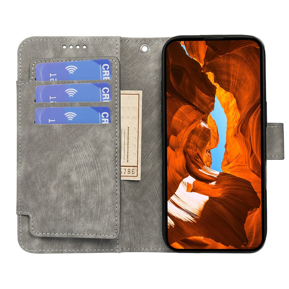 For Oppo Reno14 Pro 5G (Global) Leather Case Line Pattern Wallet Phone Cover with 9 Card Slots - Grey