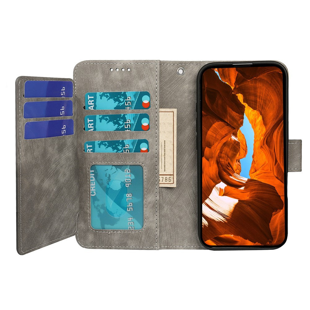 For Oppo Reno14 Pro 5G (Global) Leather Case Line Pattern Wallet Phone Cover with 9 Card Slots - Grey
