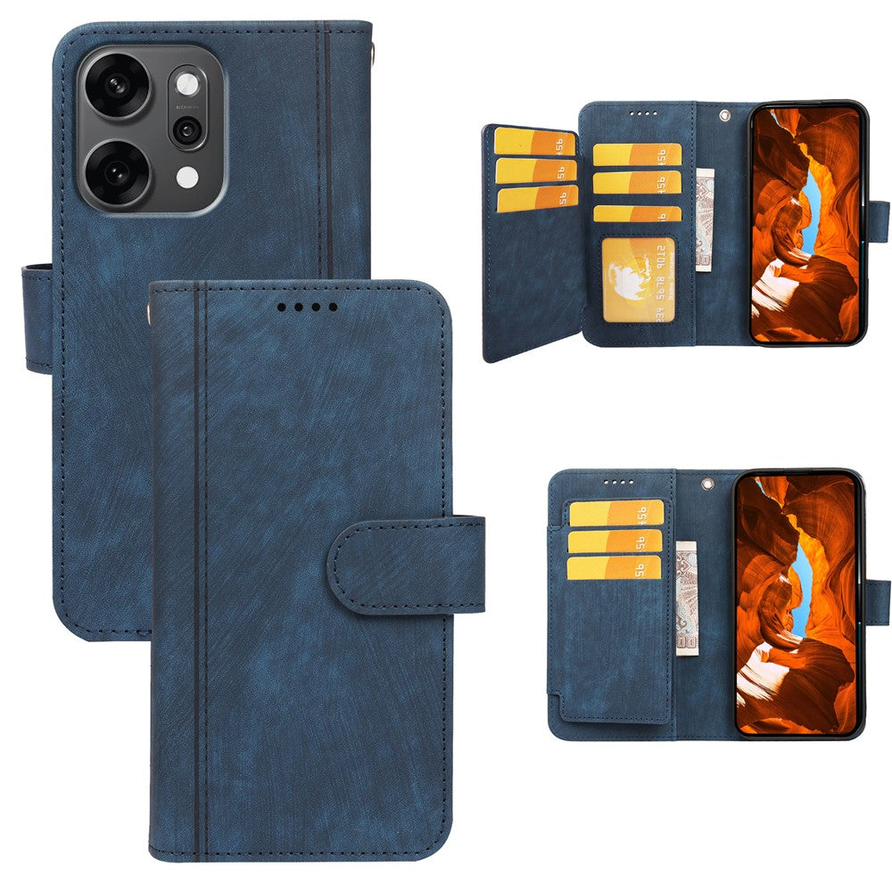 For Oppo Reno14 Pro 5G (Global) Leather Case Line Pattern Wallet Phone Cover with 9 Card Slots - Blue
