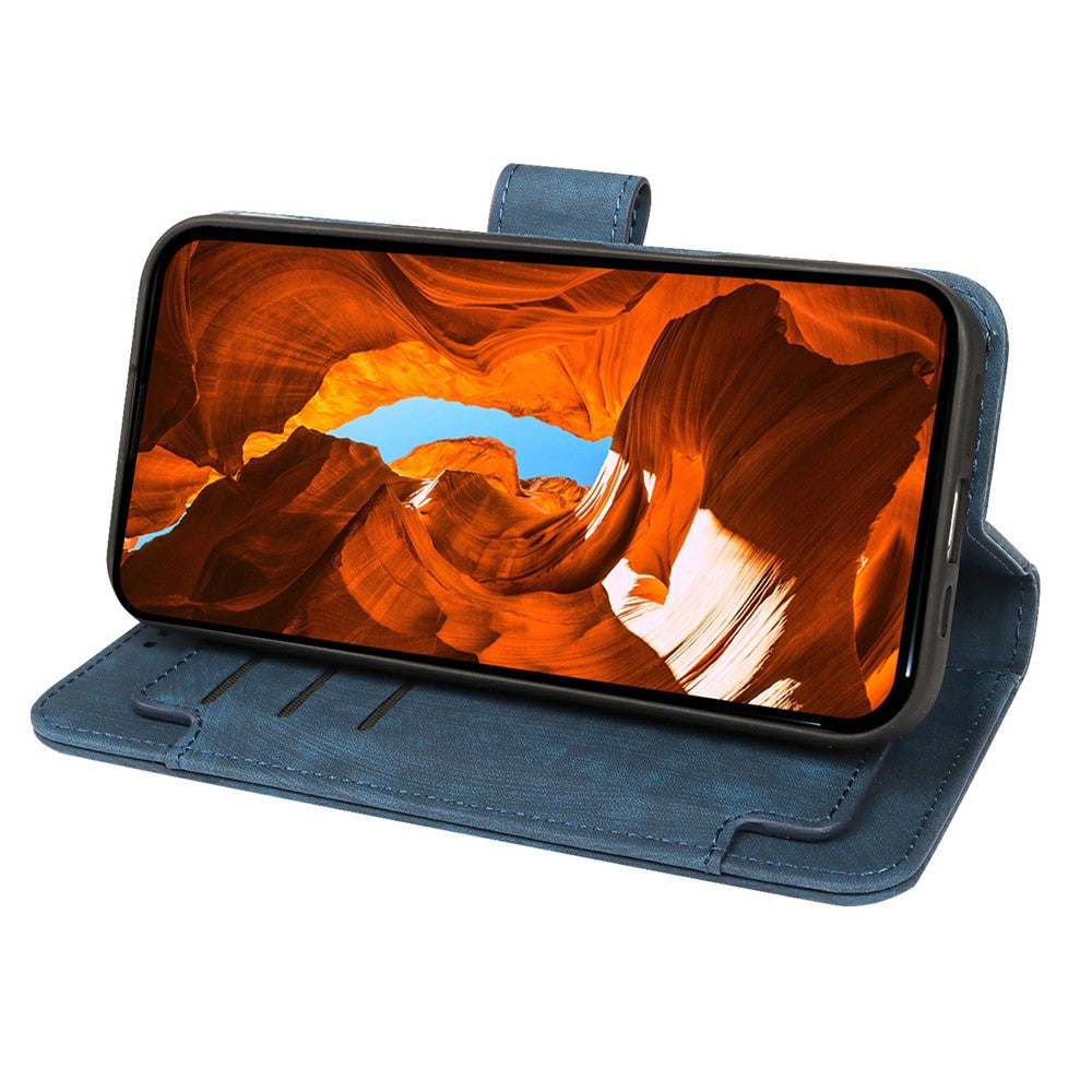 For Oppo Reno14 Pro 5G (Global) Leather Case Line Pattern Wallet Phone Cover with 9 Card Slots - Blue