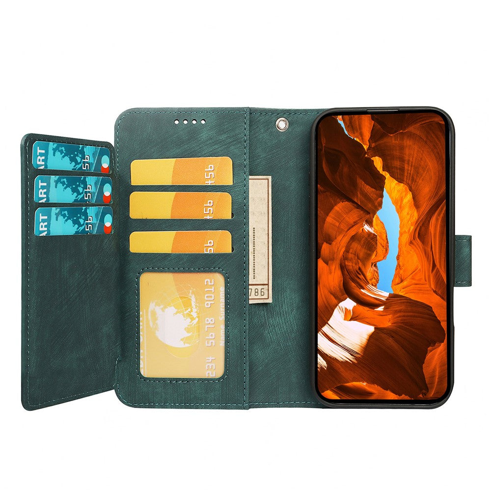 For Oppo Reno14 Pro 5G (Global) Leather Case Line Pattern Wallet Phone Cover with 9 Card Slots - Green