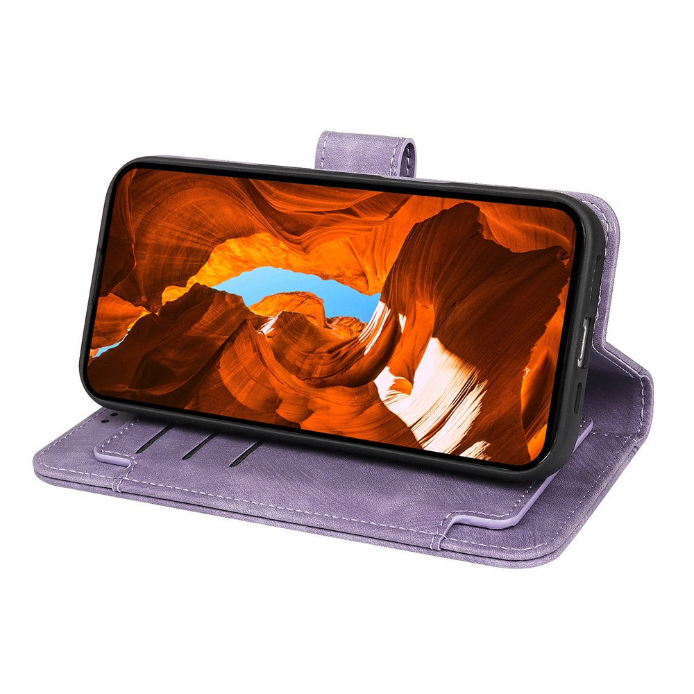 For Oppo Reno14 Pro 5G (Global) Leather Case Line Pattern Wallet Phone Cover with 9 Card Slots - Purple