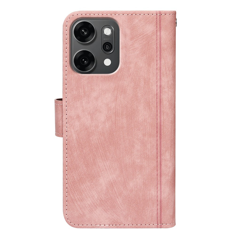 For Oppo Reno14 Pro 5G (Global) Leather Case Line Pattern Wallet Phone Cover with 9 Card Slots - Rose Gold