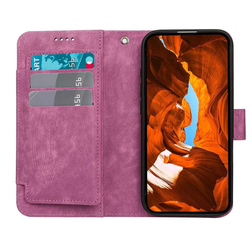 For Oppo Reno14 Pro 5G (Global) Leather Case Line Pattern Wallet Phone Cover with 9 Card Slots - Rose