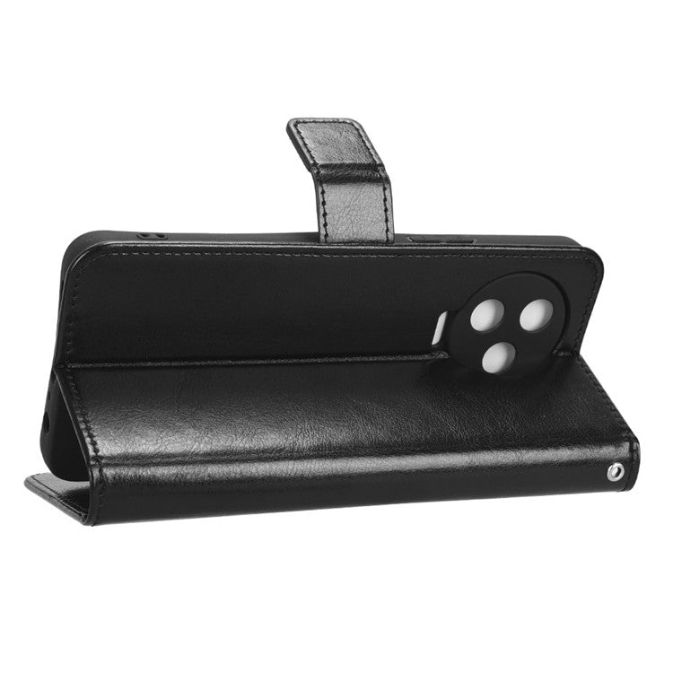 For Infinix Note 12 Pro 4G X676B Crazy Horse Texture PU Leather Wallet Phone Case Folio Flip Hands-Free Stand Cover - Black