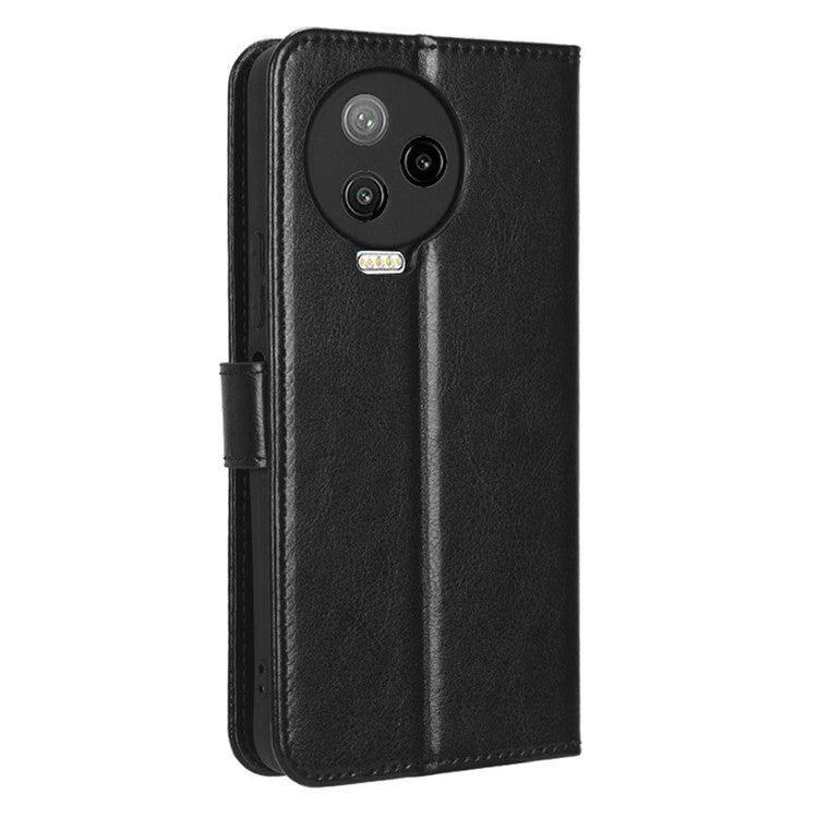 For Infinix Note 12 Pro 4G X676B Crazy Horse Texture PU Leather Wallet Phone Case Folio Flip Hands-Free Stand Cover - Black