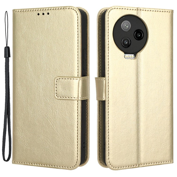 For Infinix Note 12 Pro 4G X676B Crazy Horse Texture PU Leather Wallet Phone Case Folio Flip Hands-Free Stand Cover - Gold