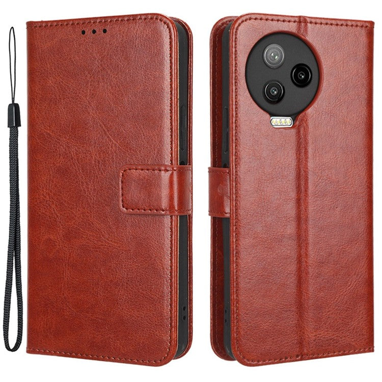 For Infinix Note 12 Pro 4G X676B Crazy Horse Texture PU Leather Wallet Phone Case Folio Flip Hands-Free Stand Cover - Brown