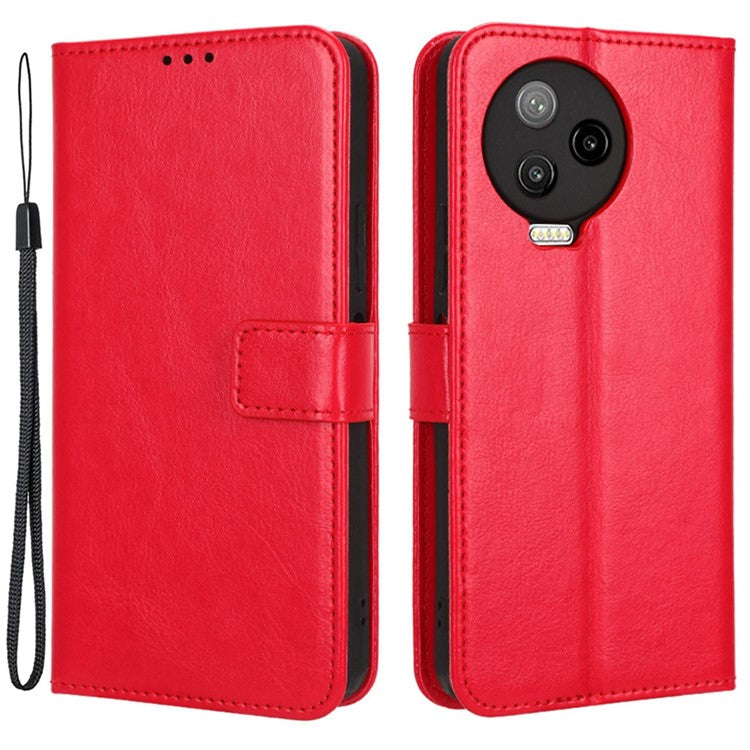 For Infinix Note 12 Pro 4G X676B Crazy Horse Texture PU Leather Wallet Phone Case Folio Flip Hands-Free Stand Cover - Red