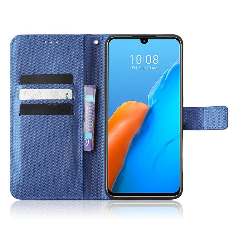 For Infinix Note 12 Pro 4G X676B Fully Wrapped Diamond Texture PU Leather Stand Magnetic Clasp Case Wallet Phone Cover - Blue
