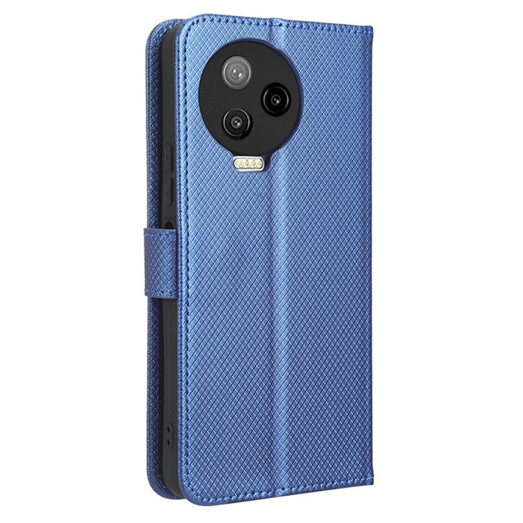 For Infinix Note 12 Pro 4G X676B Fully Wrapped Diamond Texture PU Leather Stand Magnetic Clasp Case Wallet Phone Cover - Blue