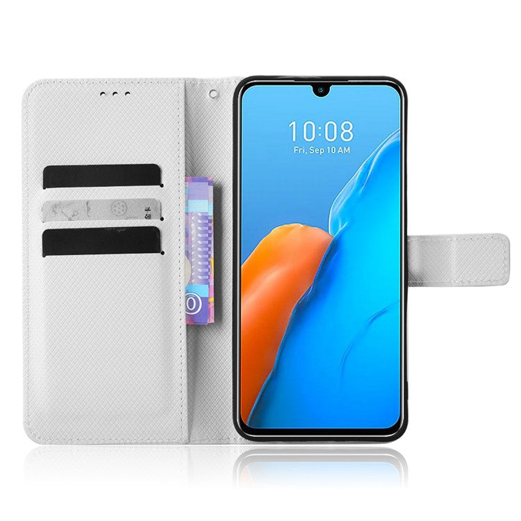 For Infinix Note 12 Pro 4G X676B Fully Wrapped Diamond Texture PU Leather Stand Magnetic Clasp Case Wallet Phone Cover - White
