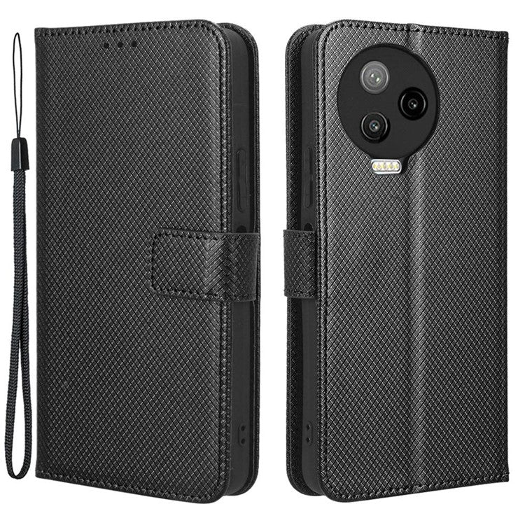 For Infinix Note 12 Pro 4G X676B Fully Wrapped Diamond Texture PU Leather Stand Magnetic Clasp Case Wallet Phone Cover - Black