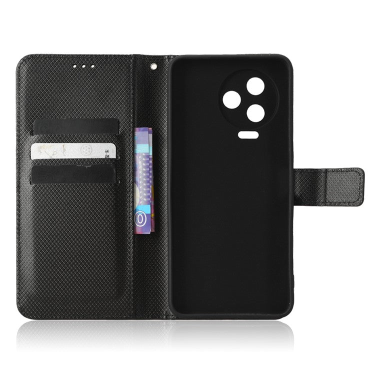 For Infinix Note 12 Pro 4G X676B Fully Wrapped Diamond Texture PU Leather Stand Magnetic Clasp Case Wallet Phone Cover - Black