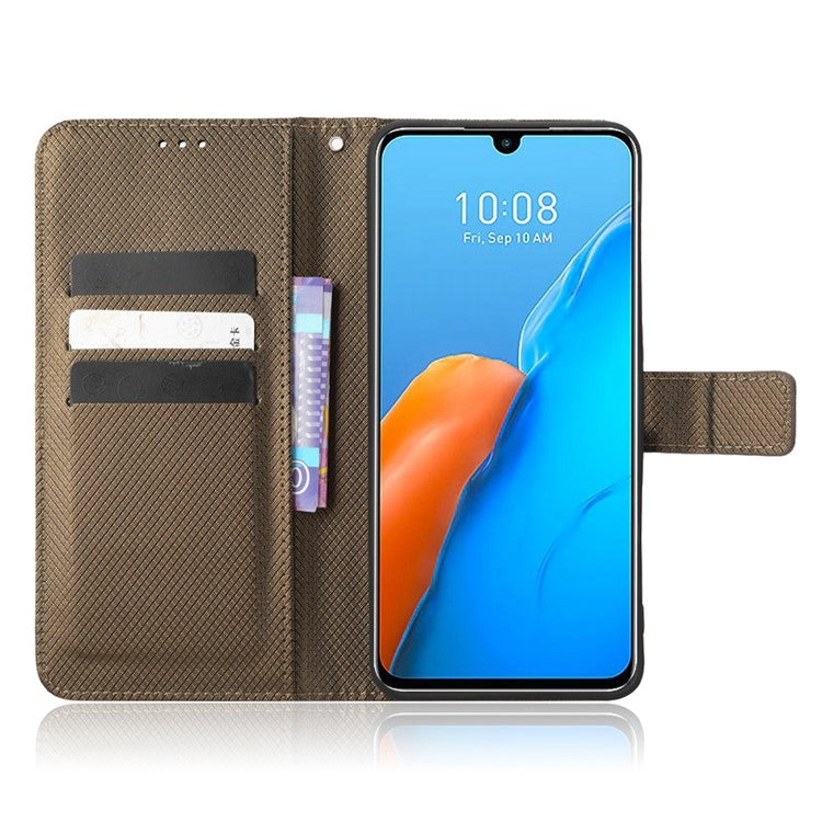For Infinix Note 12 Pro 4G X676B Fully Wrapped Diamond Texture PU Leather Stand Magnetic Clasp Case Wallet Phone Cover - Brown
