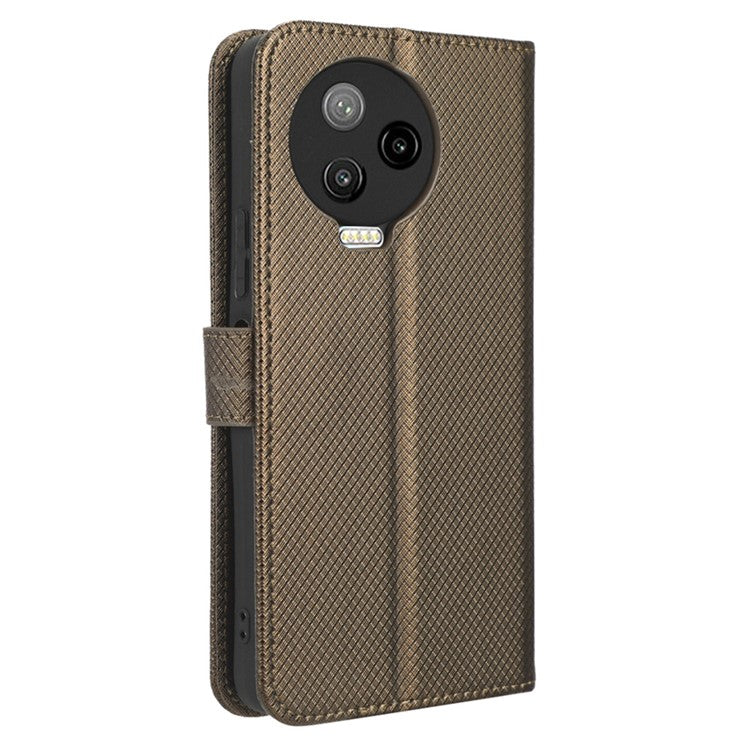 For Infinix Note 12 Pro 4G X676B Fully Wrapped Diamond Texture PU Leather Stand Magnetic Clasp Case Wallet Phone Cover - Brown