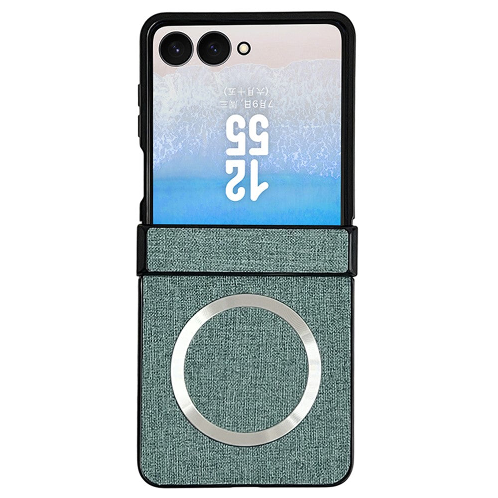 For Samsung Galaxy Z Flip7 5G Magnetic Case Leather + PC Phone Cover with Rear Screen Film and Hinge - Green