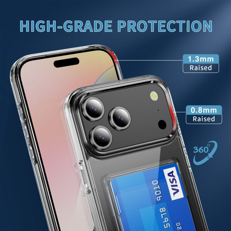 For iPhone 17 Pro Max Clear Phone Case with Screen Film WANLONFENG CK Series Card Holder Cover (Big Lens Hole) - Transparent