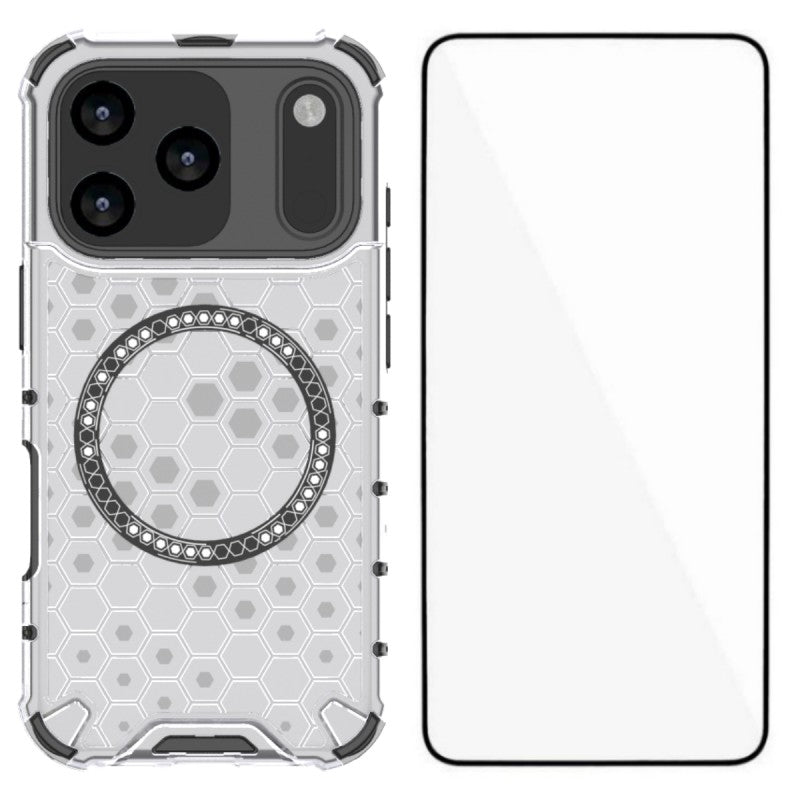 For iPhone 17 Pro Max Case Compatible with MagSafe WANLONFENG FC Series TPU + PC Phone Cover with Tempered Glass - Transparent