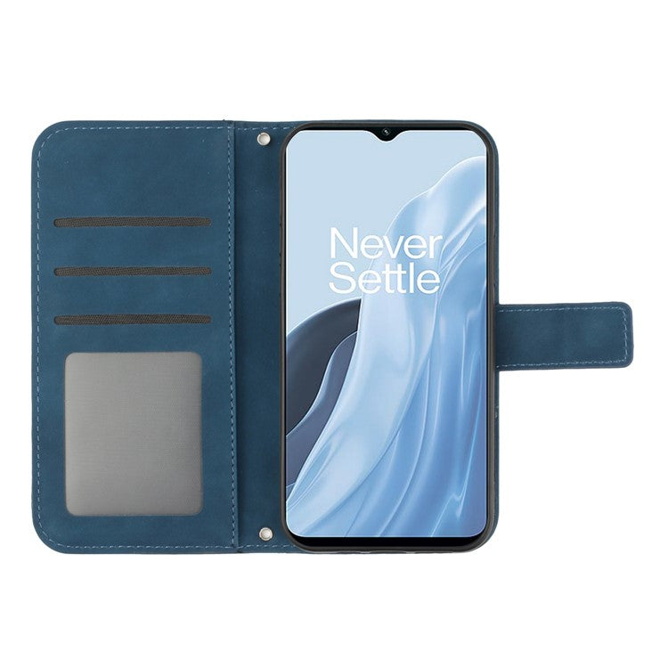 For OnePlus Nord N300 5G HT04 Sunflower Imprinted PU Leather Cover Flip Stand Skin-Touch Wallet Phone Case with Shoulder Strap - Jet Blue