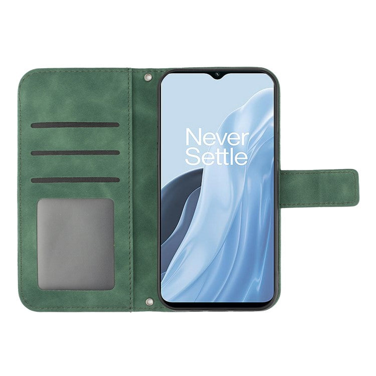 For OnePlus Nord N300 5G HT04 Sunflower Imprinted PU Leather Cover Flip Stand Skin-Touch Wallet Phone Case with Shoulder Strap - Dark Green