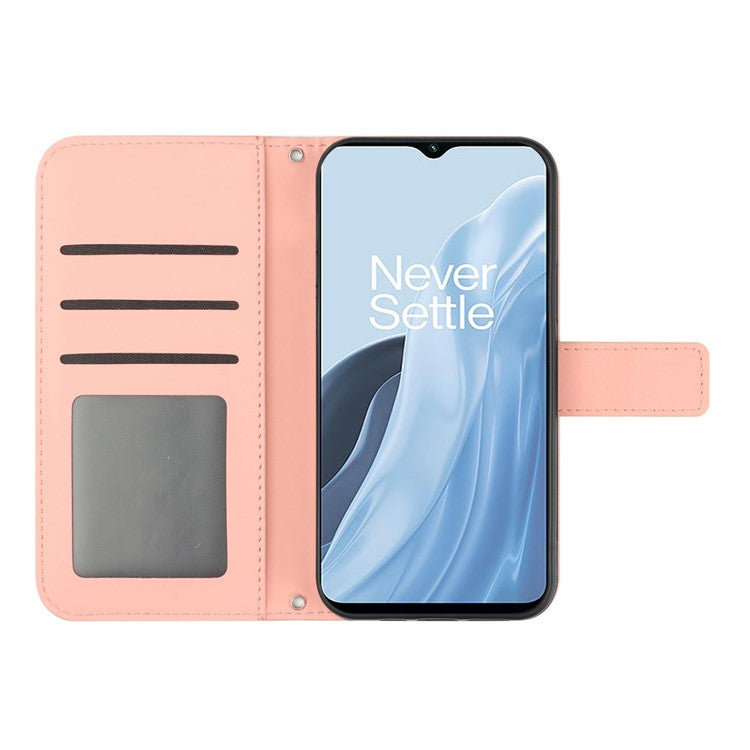For OnePlus Nord N300 5G HT04 Sunflower Imprinted PU Leather Cover Flip Stand Skin-Touch Wallet Phone Case with Shoulder Strap - Light Pink