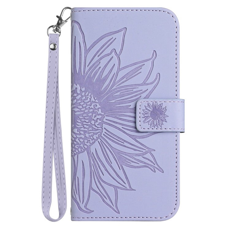 PU Leather Cell Phone Cover For OnePlus Nord N300 5G, HT04 Imprinted Sunflower Skin-Touch Drop-proof Phone Case Stand Wallet with Hand Strap - Light Purple