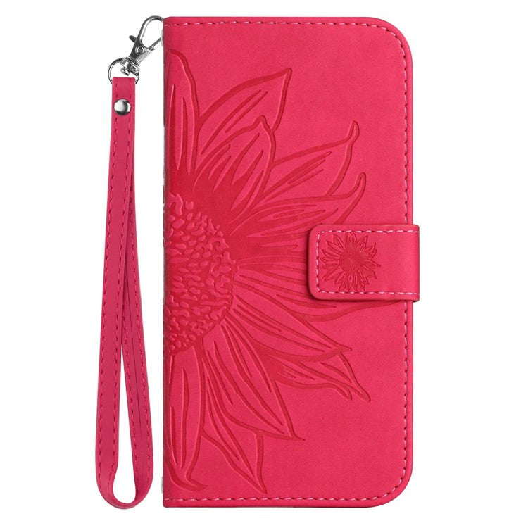 PU Leather Cell Phone Cover For OnePlus Nord N300 5G, HT04 Imprinted Sunflower Skin-Touch Drop-proof Phone Case Stand Wallet with Hand Strap - Rose