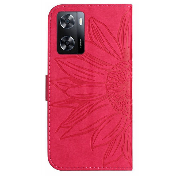 PU Leather Cell Phone Cover For OnePlus Nord N300 5G, HT04 Imprinted Sunflower Skin-Touch Drop-proof Phone Case Stand Wallet with Hand Strap - Rose