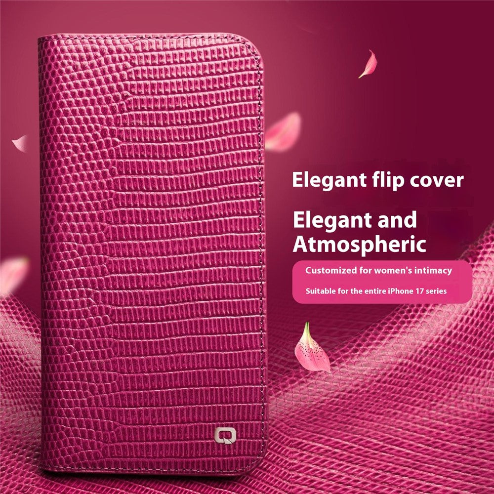 QIALINO For iPhone 17 Pro Max Wallet Case Crocodile Texture Genuine Cow Leather Anti-Drop Phone Cover