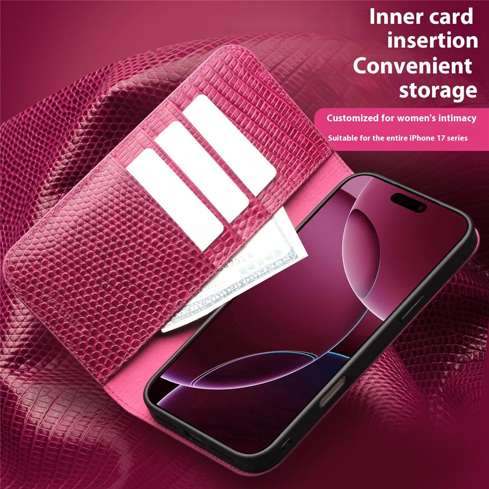 QIALINO For iPhone 17 Pro Max Wallet Case Crocodile Texture Genuine Cow Leather Anti-Drop Phone Cover