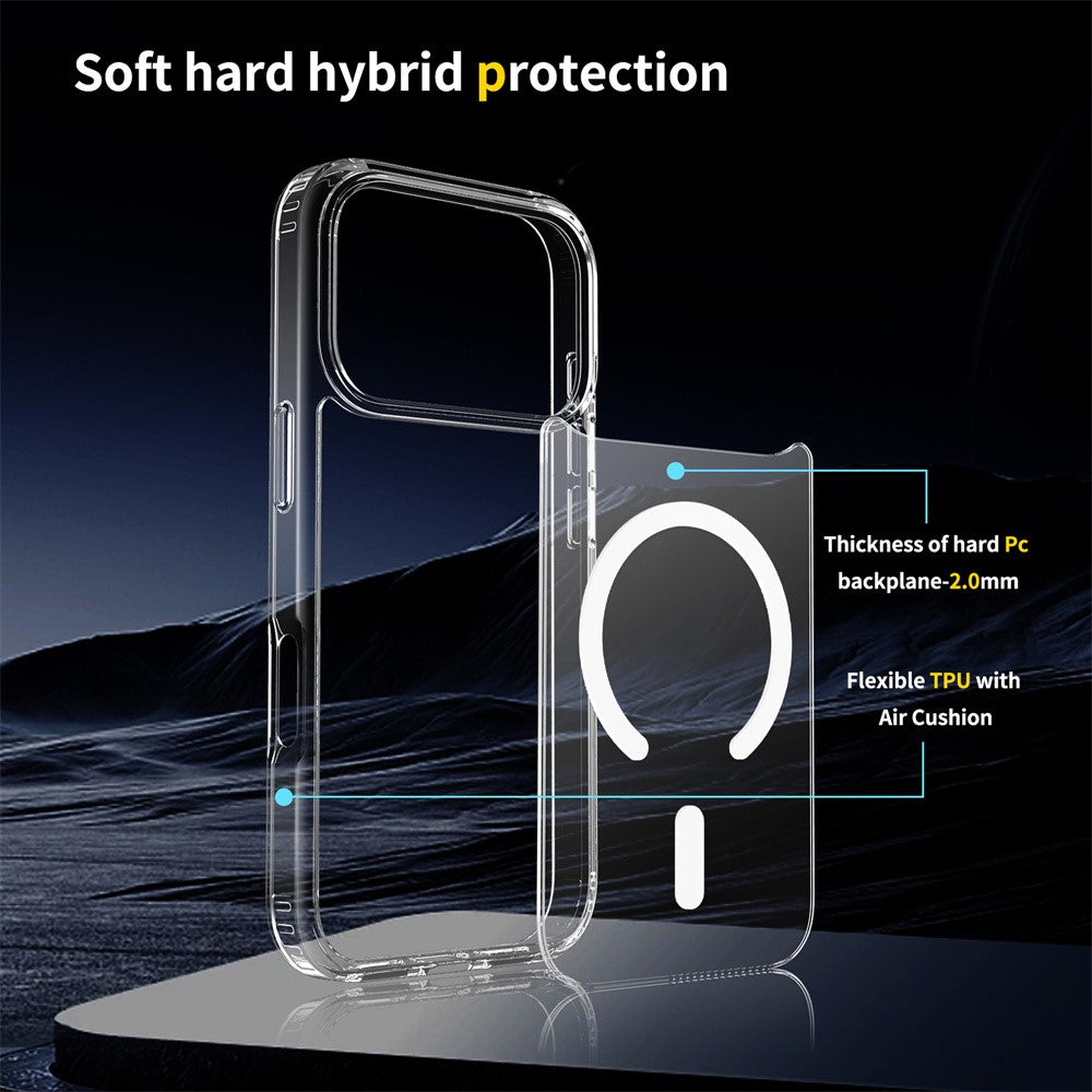 For iPhone 17 Pro Max Magnetic Case 2.0mm Scratch Resistant TPU + PC Clear Phone Cover