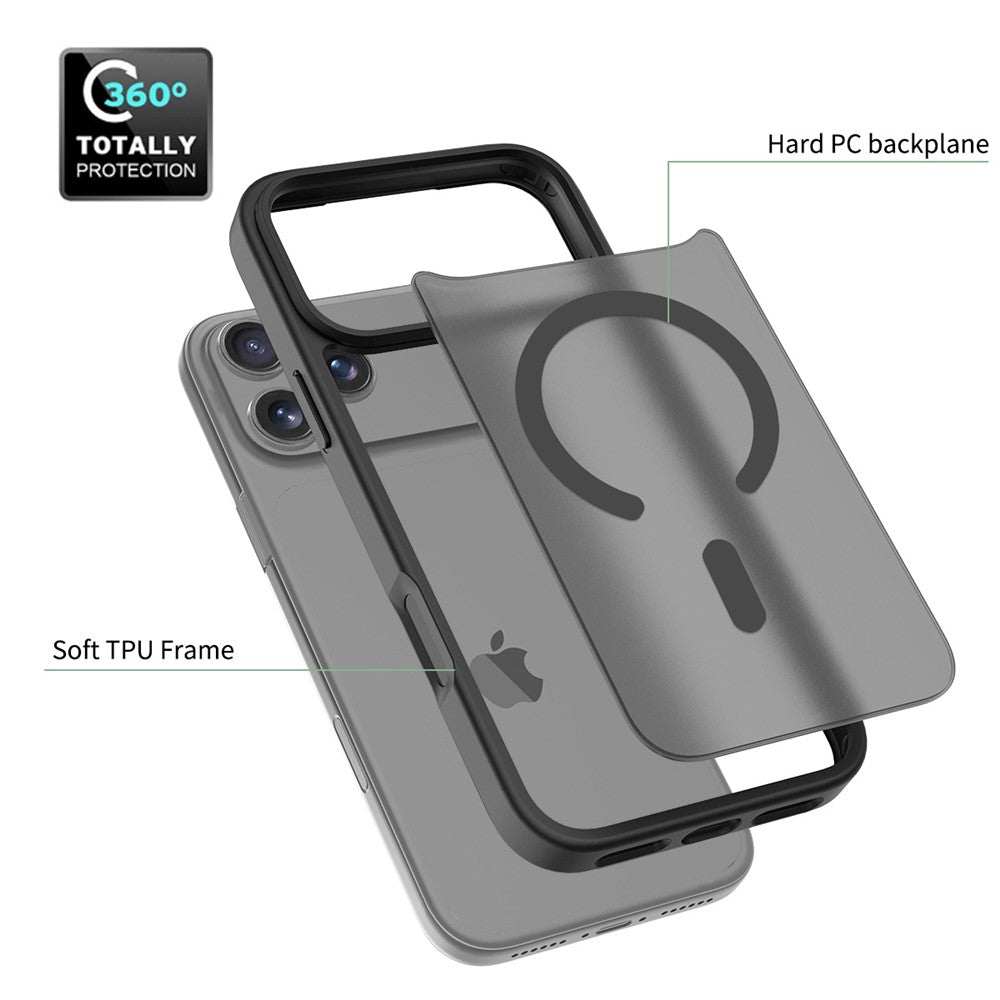 For iPhone 17 Pro Max Case Compatible with MagSafe TPU Frame Acrylic Back Phone Cover Skin Touch - Black