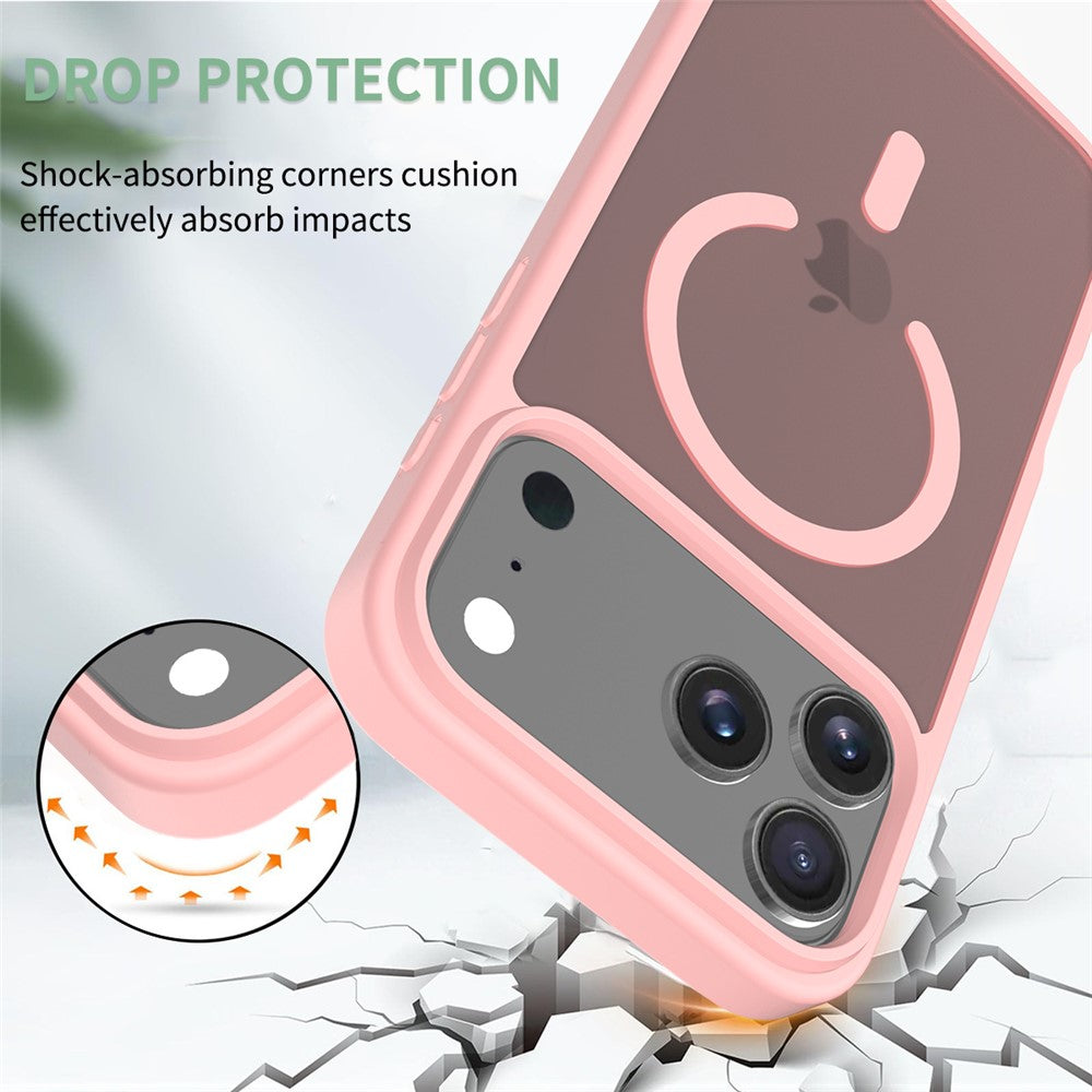 For iPhone 17 Pro Max Case Compatible with MagSafe TPU Frame Acrylic Back Phone Cover Skin Touch - Pink