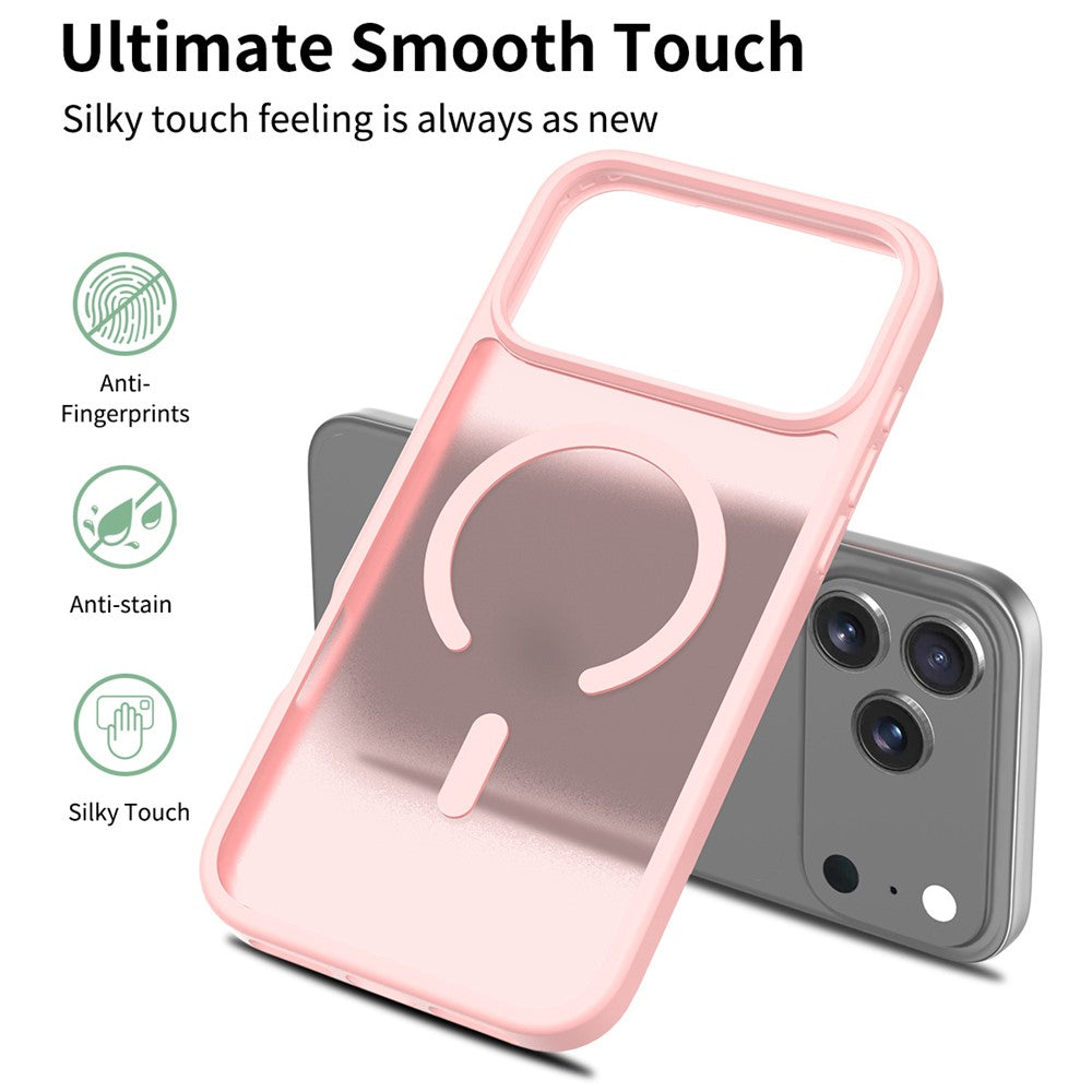 For iPhone 17 Pro Max Case Compatible with MagSafe TPU Frame Acrylic Back Phone Cover Skin Touch - Pink