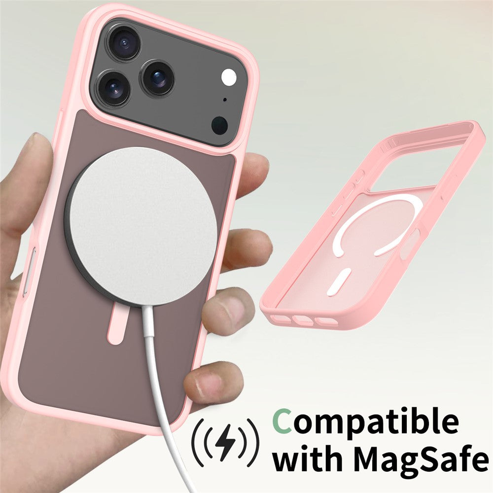 For iPhone 17 Pro Max Case Compatible with MagSafe TPU Frame Acrylic Back Phone Cover Skin Touch - Pink
