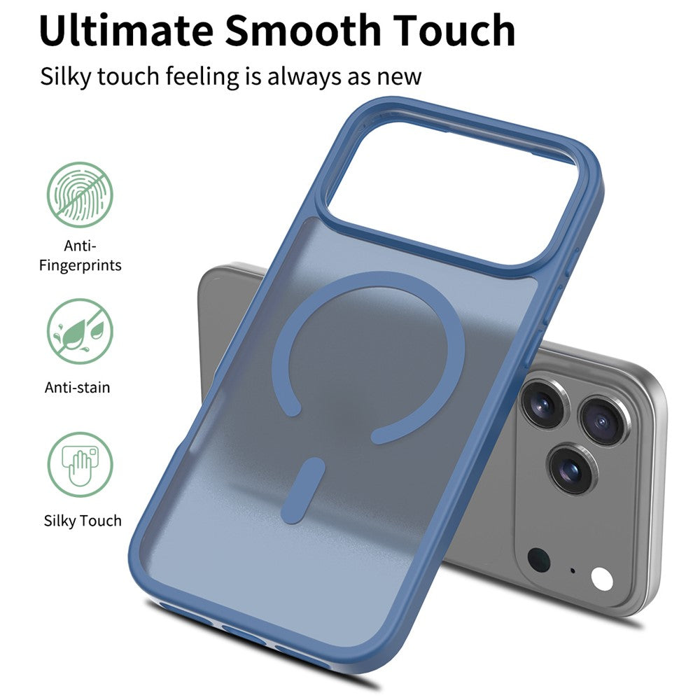 For iPhone 17 Pro Max Case Compatible with MagSafe TPU Frame Acrylic Back Phone Cover Skin Touch - Blue