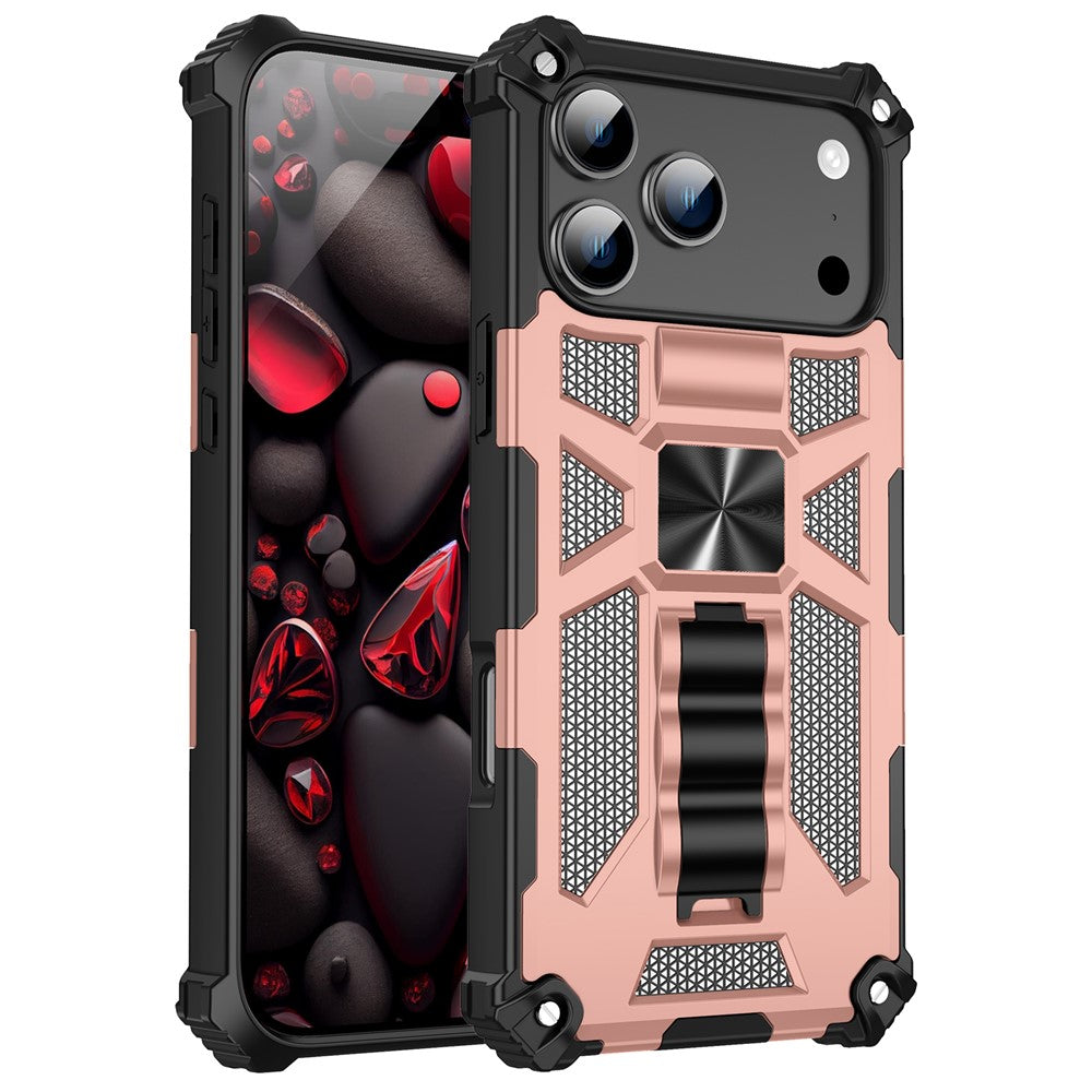 For iPhone 17 Pro Max Phone Case Kickstand Drop Protection PC + TPU Back Cover - Rose Gold