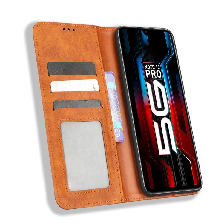 For Infinix Note 12 5G X671 / Note 12 Pro 5G X671B Retro Wallet Case PU Leather Imprinted Pattern Stand Cover - Brown