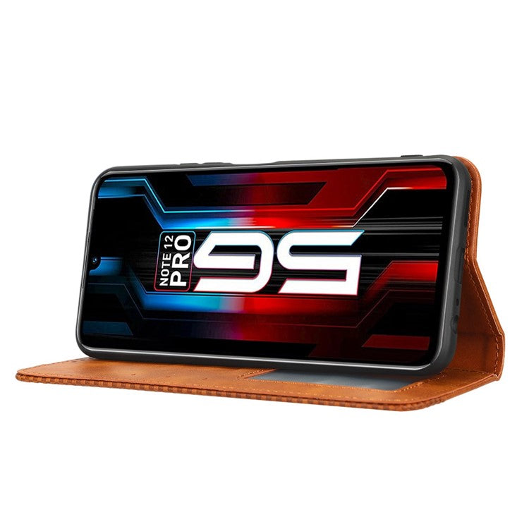 For Infinix Note 12 5G X671 / Note 12 Pro 5G X671B Retro Wallet Case PU Leather Imprinted Pattern Stand Cover - Brown