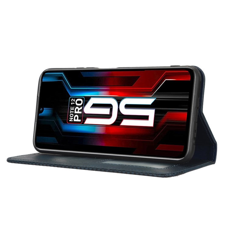 For Infinix Note 12 5G X671 / Note 12 Pro 5G X671B Retro Wallet Case PU Leather Imprinted Pattern Stand Cover - Blue