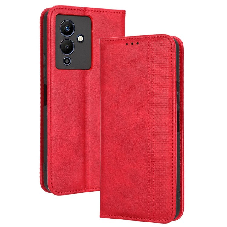 For Infinix Note 12 5G X671 / Note 12 Pro 5G X671B Retro Wallet Case PU Leather Imprinted Pattern Stand Cover - Red