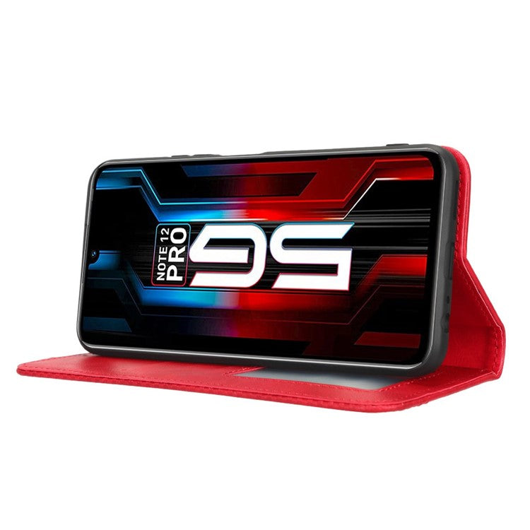 For Infinix Note 12 5G X671 / Note 12 Pro 5G X671B Retro Wallet Case PU Leather Imprinted Pattern Stand Cover - Red