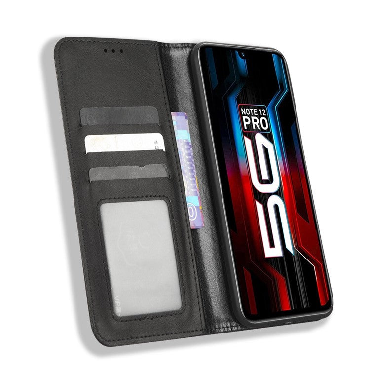 For Infinix Note 12 5G X671 / Note 12 Pro 5G X671B Retro Wallet Case PU Leather Imprinted Pattern Stand Cover - Black