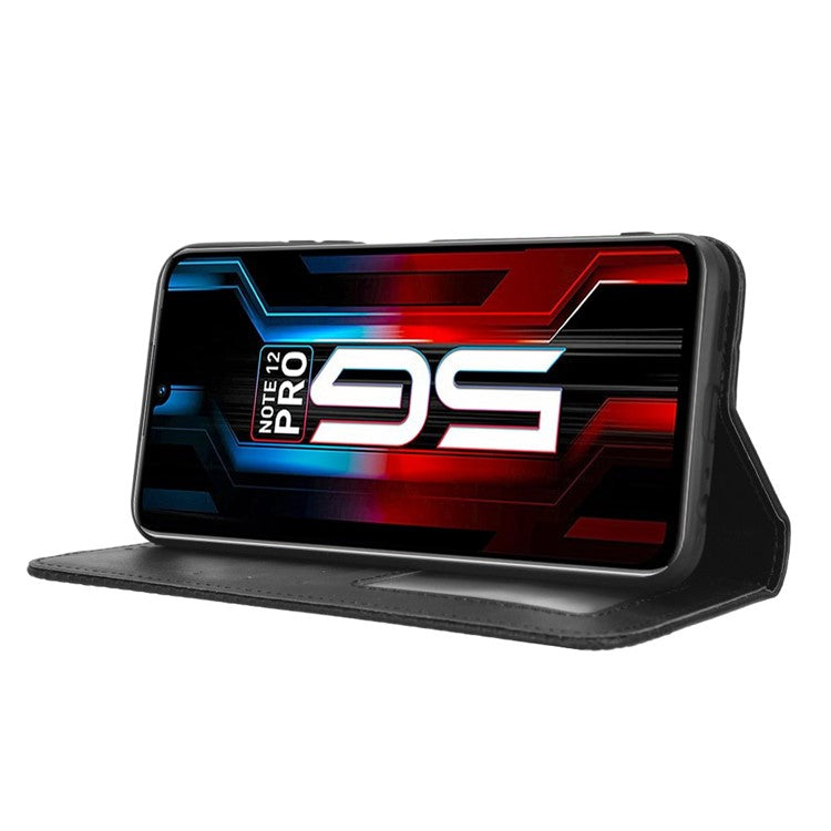 For Infinix Note 12 5G X671 / Note 12 Pro 5G X671B Retro Wallet Case PU Leather Imprinted Pattern Stand Cover - Black